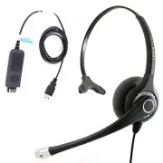 Plug N Play USB computer Headset for Softphone, MS Lync, Skype. Large Ear Pad