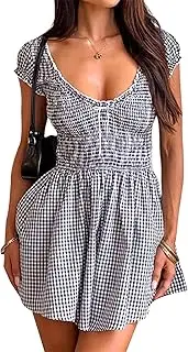 [YOUDTIAN] Women Loose Playsuits Plaid Front Bowknot Short Sleeve Rompers Summer Short Gingham Mini Jumpsuits Streetwear