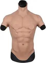 RIYAFA Silicone Muscle Chest Realistic Male Chest Vest Abdominal Muscle Simulation Skin Silicone Soft-Brown||S