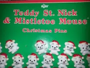 RUSS 31 SHARP POINT PINS Christmas MISTLETOE MOUSE TEDDY ST NICK Vintage Display