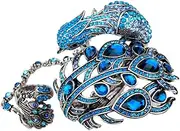 [YACQ] Wrap Bracelet Bangle Adjustable Crystal Jewelry Dumbledore Phoenix Tail Peacock Feather Custom Collection Christmas Outfit Costume for Women Teen Girls