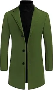 [Lars Amadeus] Men's Trench Coat Slim Fit Winter Notched Lapel Single Breasted Long Jacket Overcoat