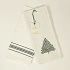 Hearth and Hand Magnolia XMAS TREE Kitchen Towel Set Sour Cream+Black Embroidery