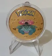 Pokemon VENUSAUR collector's coin with plastic protector and stand