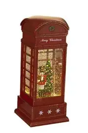 2535570 B/O Spinning Water Globe Telephone Booth, 9.8"H