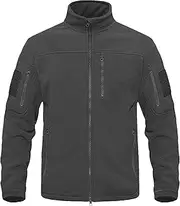 [Generic] Men Full Zip Tactical Jacket Lightweight Fleece Winter Casual Mens Coat Stand Collar Outwear Multi Pockets Jackets, Grey, Large