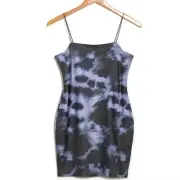 Top Shop Black Blue Tie Dye Bodycon Spaghetti Strap Night Out Mini Dress Size 2P