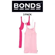 Bonds Girls Teena Singlet Super Soft Cotton Comfortable Top 3 Pack UYG43W