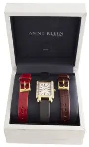 Anne Klein Womens Pearl Dial Black Leather Strap Watch 12/1942CRST