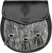 Galloway Semi Dress Sporran Fur Plain Leather Flap Scottish Clan Crest