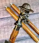 Antique Finish Sherlock Holmes Head Handle Victorian Wooden Walking Stick Cane
