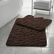 EXQUIZIT HOME Bath Mat Memory Foam Pebble Stone Quick Dry Non Slip Ultra Absorbent Bathroom Rug Pedestal Toilet Mats Sets 2 Pieces COLOUR CHOCOLATE