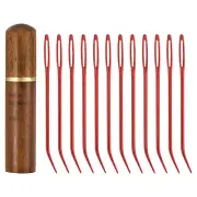 12 Pcs Yarn Needle Kit, 3.15" Carbon Iron Tapestry Needles with Storage, Red