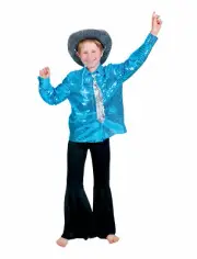 Funny Fashion Halloween-Party Kid's Disco Sequin Blue Shirt-Size 14