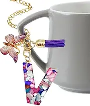 Letter Charm for Cup | Letter Water Bottle Charm with Butterfly and Tassel | Trendy Modern Backpack Pendant, Mug Initial Keychain for Girls School Work Gym Outdoor