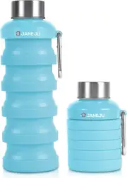 Janeju Collapsible Water Bottle, 17Oz BPA Free Silicone Reusable Portable Lightw
