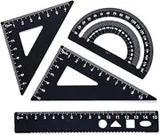 Aluminum Alloy Geometry Ruler, 1Set 4pcs Aluminum Alloy Ruler Set Straight Triangle Ruler Protractor Drafting Drawing Measuring Ruler,Metal Triangle Ruler Aluminum Geometry Ruler Tailor Ruler,Black
