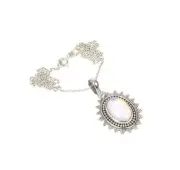 925 Solid Sterling Silver Milky Opalite Chain Pendant-19 Inch k147