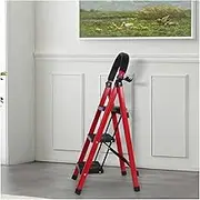 ATATQH 3 Step Folding Ladder Sturdy Steel Ladder 300 Lbs Load Capacity Sturdy& Portable Stepping Stools for RV Attic Daily Use(Carbon Look)