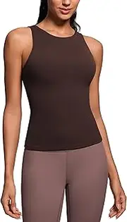 [CRZ YOGA] Butterluxe Womens Racerback Workout Tank Top with Built in Shelf Bra - Padded High Neck Yoga Athletic Camisole