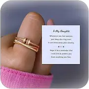 [Frodete] Anti Anxiety Fidget Ring for Women 3Pcs Silver Ring Bead Adjustable Stackable Rings Anxiety Ring Set for Teen Girls