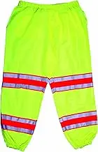 Mutual 16328 High Visibility Polyester ANSI Class E Pant with 4" Silver/Orange/Silver Reflective Tapes, Lime