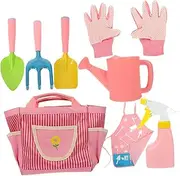 Toddmomy 1 Set Gardening Tool Set Childrens Garden Kit with Watering Can Gloves Shovel Rake Apron and Storage Bag for and Nature Exploration