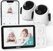 BOIFUN Split Screen Video Baby Monitor 2 Cameras WiFi Smartphone APP Control & LCD Monitor, AI Motion & Sound Detection, Auto Tracking, Smart Monitor for Baby, Area Alarm, Humidity&Temperature Sensor