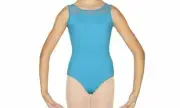 $115 Bloch Girls Blue Sweetheart Neck Flock Tank Dance Ballet Leotard Size 8/10
