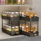 Two Tier Pull Out Kitchen Shelf Organizer Spice Rack Cleaning Bathroom Organiser