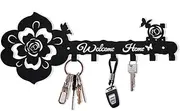 Key Hooks Holder for Wall Decorative - Small Black Entryway Welcome Home Sign Key Hanging Hangers Wall Mounted Racks