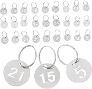 FUNNETOYU 30pcs Number Plate Tag Number Cards Key Tags Silver Stainless Steel