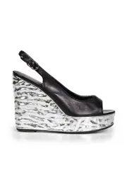 Black Leather Platform Wedge Sandals