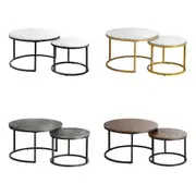 Oikiture Set of 2 Coffee Table Round Marble Nesting Side End Table Furniture