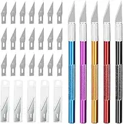 Swpeet 30 Pack in Set, 5Pack 5 Colors Approx 5.6 Inch Sharp Craft Knife, Hobby Knife, Stainless Steel Precision Cutter with 25 Pack Replacement Blades for DIY, Art, Cutting, Carving