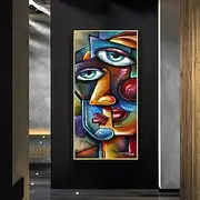 Large Size Oil Painting 100% Handmade Hand Painted Wall Art On Canvas Human Face Abstract Portrait Picasso Style Home Decoration Decor Rolled Canvas No Frame U