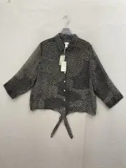 NWT Chico’s Blouse Women’s Large Polka Dot Tie Front Button Up Shirt Sheer