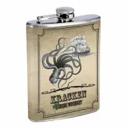 Vintage Kraken Irish Whiskey D1 Flask 8oz Stainless Steel Octopus Drinking