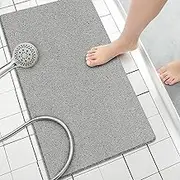 Shower Mat Non Slip Without Suction Cups, 32x17 Inch, PVC Loofah Bath Mat for Textured Tub Surface, Bathroom, Bathroom, Quick Drying (Grey)