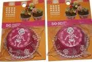 2 x 50 Day of the Dead, Pink Sugar Skeleton DOD Theme Cupcakes Baking Cups Cute!