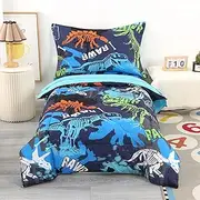 Wowelife Dinosaur Toddler Bedding Sets for Boys, Premium 4 Piece Dinosaur Skeleton Toddler Bed Set Blue, Super Soft and Comfortable for Toddler