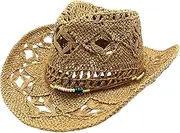 [Generic] Cowboy Hats for Women Classic Straw Cowgirl Beach Hat Music Festival Party Adult Sun Straw Western Cowboy Hats, E-khaki, One Size, E-khaki, One Size