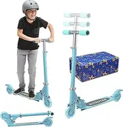 Scooters for Kids 3-5, Kick Scooter Foldable, 2 Wheel Scooter with Fun Light Up Wheels, 24-28 Adjustable Handlebar, Heavy Duty Steel Frame, Smooth Riding, Outdoor Toys Boy Birthday Gift, Max 90 lb
