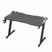 Advwin 120cm Gaming Desk RGB LED Light Carbon Fiber Computer Desk with Cup Holder and Headphone Hook