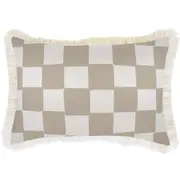 Cushion Cover-Coastal Fringe-Check Beige-35cm x 50cm