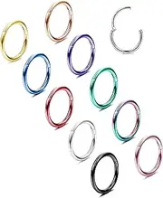 [Besteel] 10pcs 16-18G Hinged Clicker Nose Rings Helix Cartilage Daith Hoop Earrings for Women Men Septum Tragus Sleeper Conch Piercing Earring Set 8-12MM