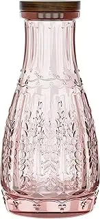elle décor Colored Glass Carafe with Wood Lid | Leak-Proof Glass Pitcher for Water, Juice, Mimosa Bar, Iced Tea | Drink Containers for Fridge | Food-Grade Silicone | 1 Liter | Dishwasher Safe