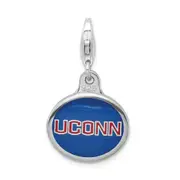 Sterling Silver Amore La Vita Rhodium-Plated Polished Enameled University Of Connecticut Charm With Fancy Lobster Clasp