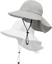 Toddler Baby Sun Hat Kids Summer UPF 50+ for 2-7 Years 2 Pack (Grey + White)