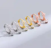 925 Sterling Silver Plated CZ Daisy Flower Small Hoop Huggie Earrings Dangle AF